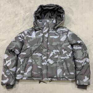 Sebby Camo Puffer Jacket Hooded Winter Coat Gray Camouflage Quilted Warm Kids M